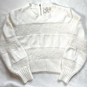 Hippie Rose Women's Fuzzy Striped Back Zip Sweater Size XS cropped